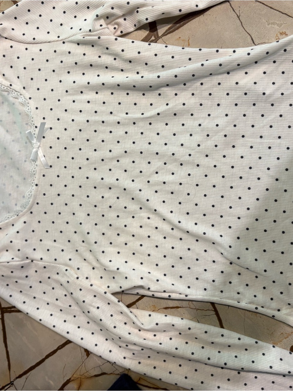 White Long Sleeve Polka Dot Top